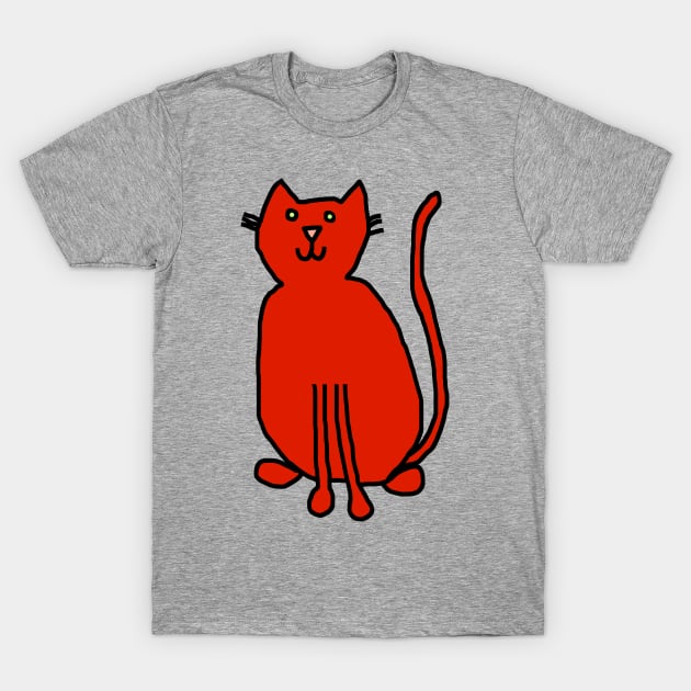 Red Cat Minimal Line Drawing T-Shirt by ellenhenryart